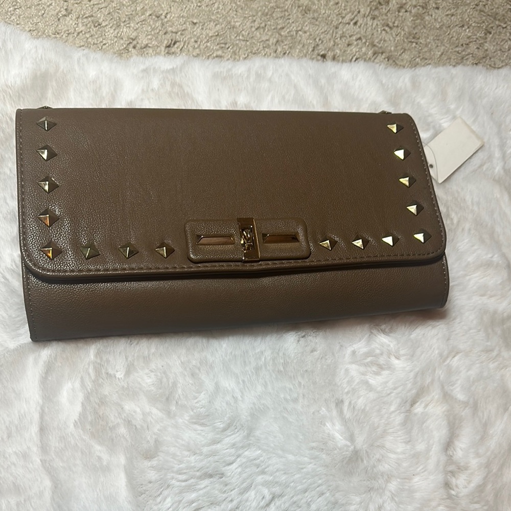 Studded Brown Leather Clutch